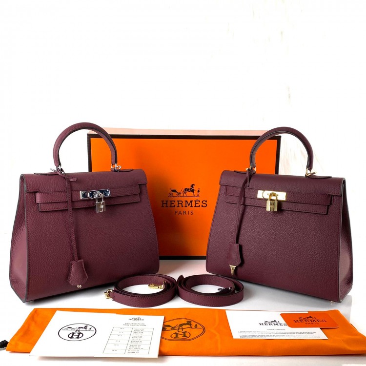 HERMES KELLY 28 CM BORDO